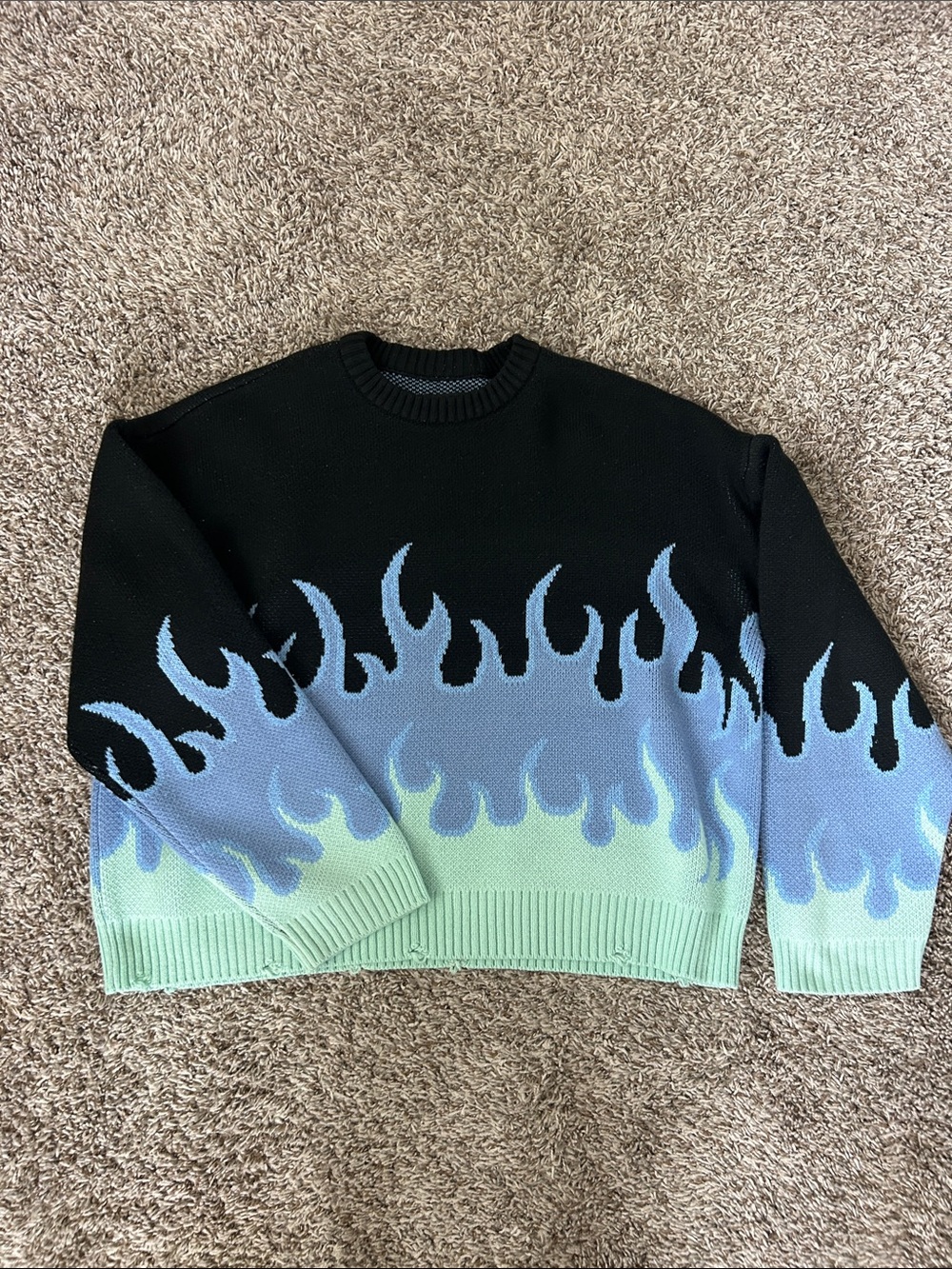PacSun Black, Blue & Mint Flame Crewneck Sweater